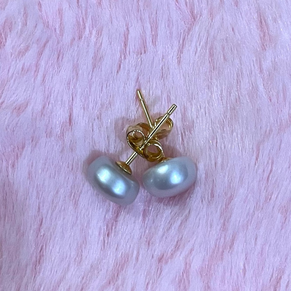 14K Yellow Gold Plated AKOYA Gray Pearl Stud Earrings 7-8 mm